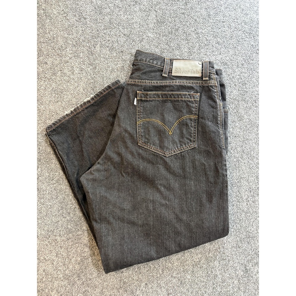 SilverTab Jeans Mens 40x30 Gray Baggy Relaxed Fit Wide Leg Dark Denim Casual
